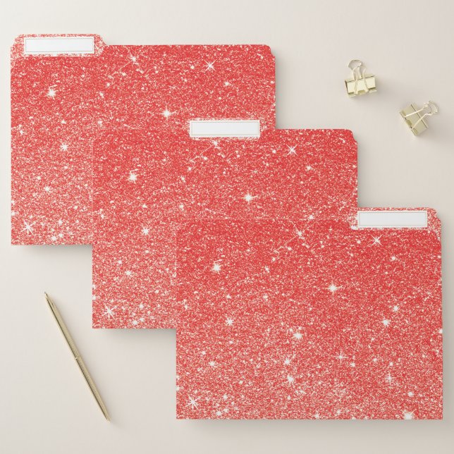 Chick Faux Red Ombre Glitter Luxury Glam File Folder (Set)