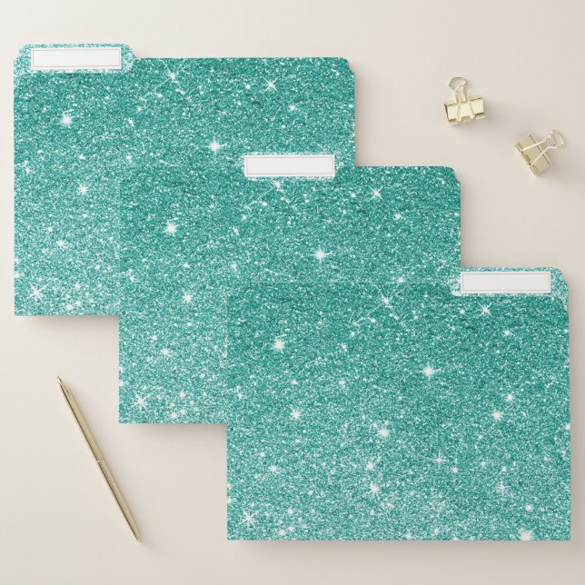 Chick Faux Teal Ombre Glitter Luxury Glam File Folder (Set)