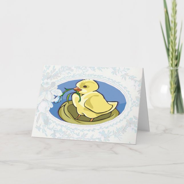 Chick Holding Flower Easter Card (Front)