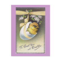 Chick in Hanging Eggshell Vintage Easter