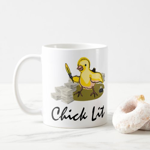 Chick Lit Writer with Paper and Feather Quill Coffee Mug