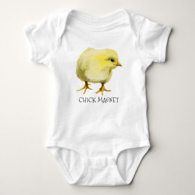 Chick Magnet | Funny Cute Pun Baby Chicken Bodysuit (Front)