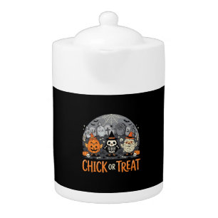 Chick or Treat Cute Halloween Graveyard Design_1 Teapot