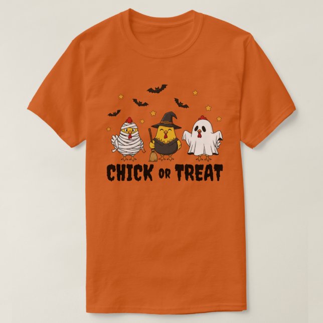 Chick or Treat Funny Chicken Halloween T-Shirt (Design Front)