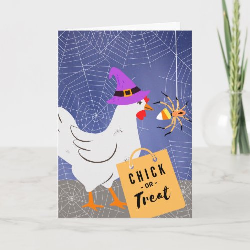 Chick or Treat Funny Halloween with Chicken Spider Card