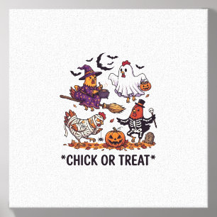 Chick Or Treat Haloween Chickens Witch Ghost Pumpk Canvas Photo Tile