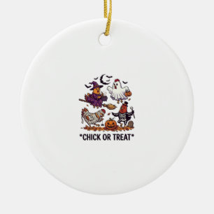 Chick Or Treat Haloween Chickens Witch Ghost Pumpk Ceramic Ornament