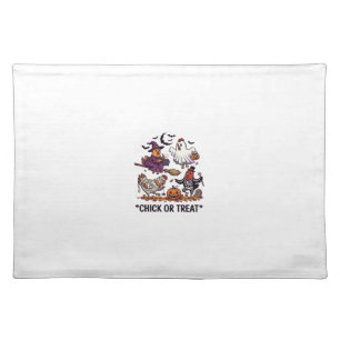 Chick Or Treat Haloween Chickens Witch Ghost Pumpk Cloth Placemat