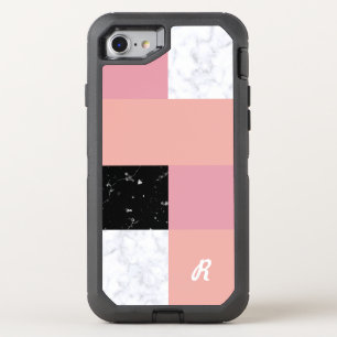 Chick orange pink white black marble color block OtterBox defender iPhone SE/8/7 case