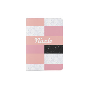 Chick orange pink white black marble color block passport holder