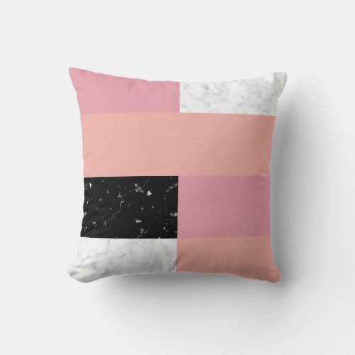 Chick orange pink white black marble color block throw pillow