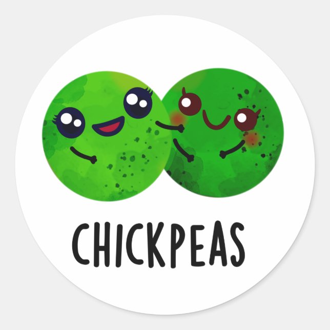 Chick Peas Funny Girl Pea Pun  Classic Round Sticker (Front)