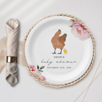 Chick Pink Bow Floral Chicken Girl Baby Shower Paper Plates