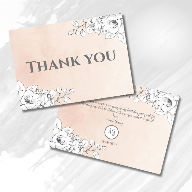 Chick Pink Modern White Floral Flat Thank You Card (Creator Uploaded)