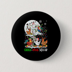 Chick Squad Xmas Group Santa Elf Chickens On Tree  Button