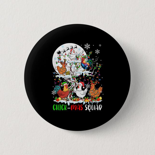 Chick Squad Xmas Group Santa Elf Chickens On Tree  Button (Front)