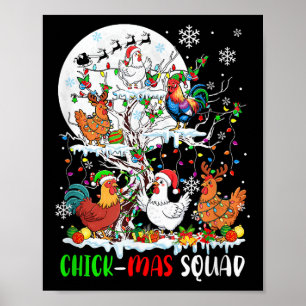 Chick Squad Xmas Group Santa Elf Chickens On Tree Poster