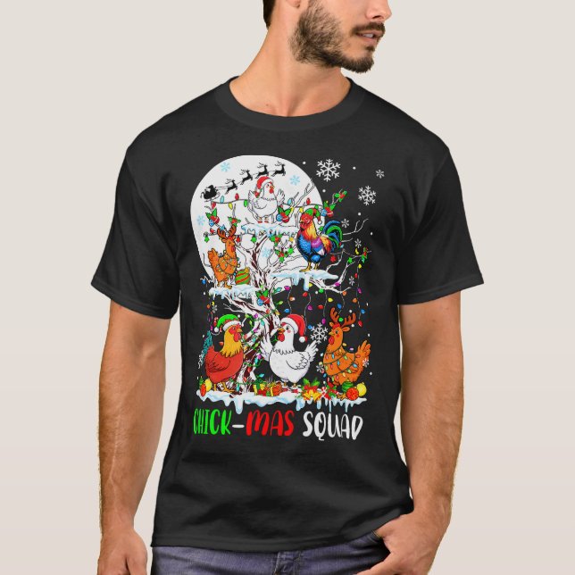 Chick Squad Xmas Group Santa Elf Chickens On Tree  T-Shirt (Front)