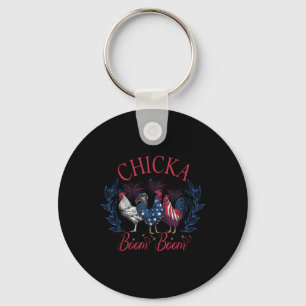 Chicka Boom Boom Funny Patriotic Chicken 4th Of Ju Keychain
