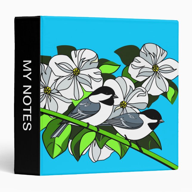 Chickadee Among Dogwood Flowers 3 Ring Binder (Front/Spine)