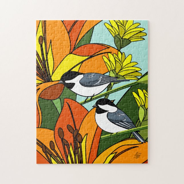 Chickadee and Flowers Jigsaw Puzzle (Vertical)