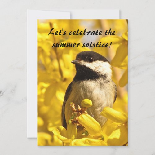 Chickadee and Flowers Summer Solstice Invitation