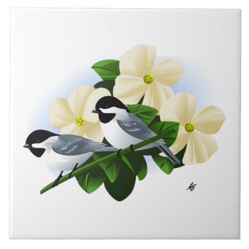 Chickadee and Flowers Tiles