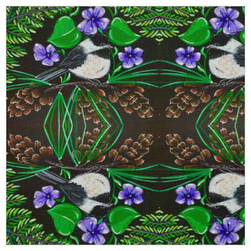 Chickadee and Violets Fabric