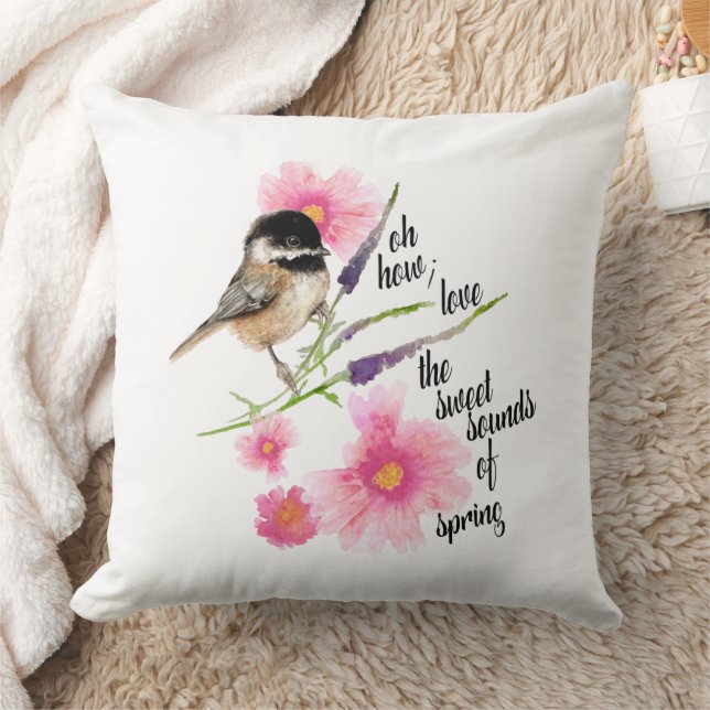 Chickadee Art Black Capped  Throw Pillow (Blanket)