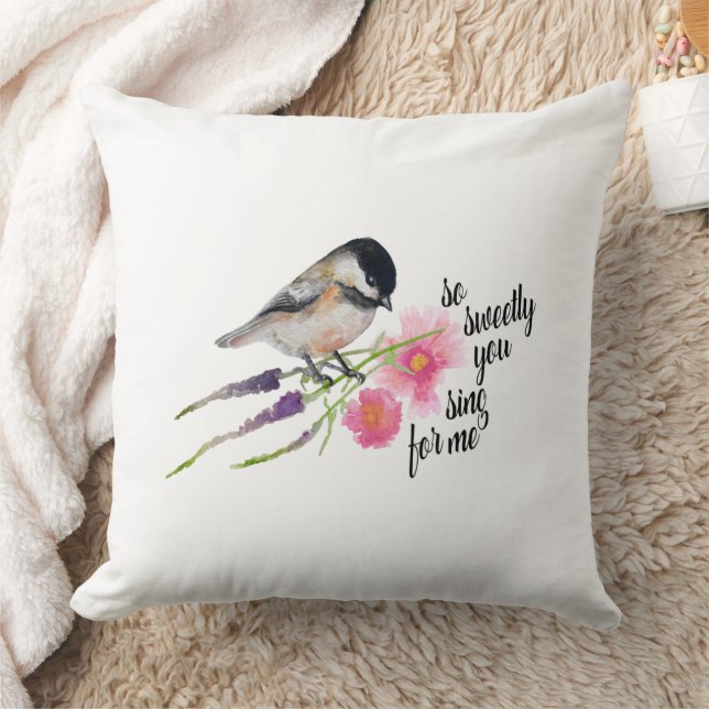 Chickadee Art Quote Throw Pillow (Blanket)