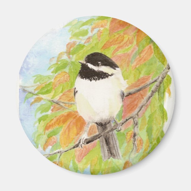 Chickadee Autumn Bird Fall Color Magnet (Front)