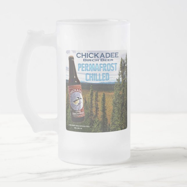 Chickadee Birch Beer Frosted Glass Beer Mug (Left)