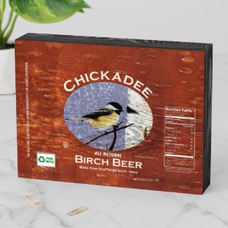 Chickadee Birch Beer Label Wooden Box Sign
