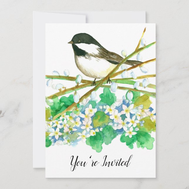 Chickadee Bird 70th Birthday Party Invitation (Front)