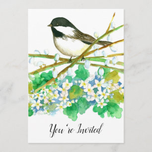 Chickadee Bird 70th Birthday Party Invitation