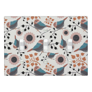 Chickadee Bird And Berry Pattern Floral Design Light Switch Cover