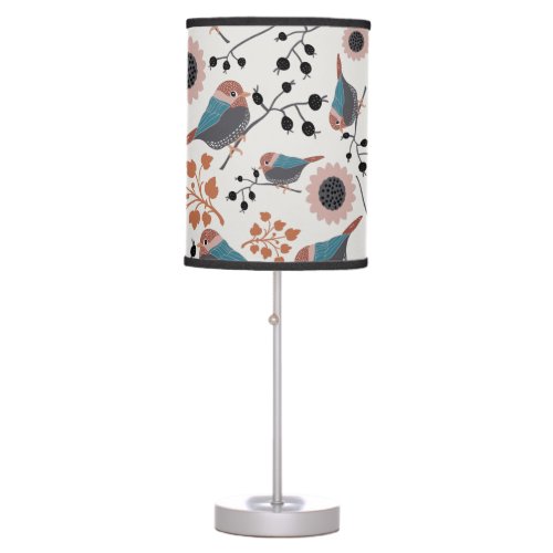 Chickadee Bird And Berry Pattern Floral Design Table Lamp