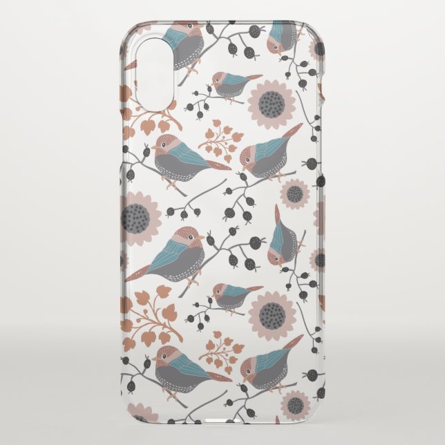 Chickadee Bird And Berry Pattern Floral Design Uncommon iPhone Case (Back)