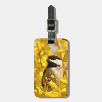 Chickadee Bird and Yellow Flowers Luggage Tag