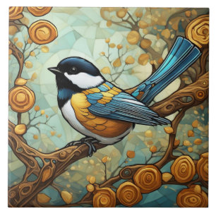 Chickadee Bird Art Nouveau Art Deco Great Tit Ceramic Tile