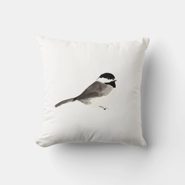 Chickadee Bird Art Throw Pillow (Front)
