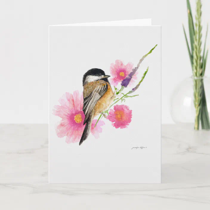 Download Chickadee Bird Black Capped Watercolor Art Card Zazzle Com