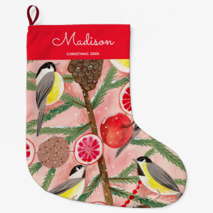 Chickadee bird Christmas Large Christmas Stocking