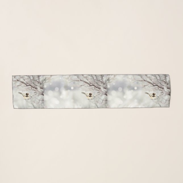 Chickadee Bird Christmas Winter Frost Bird Nature Scarf (Front (Horizontal))
