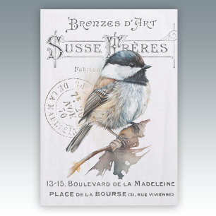 Chickadee Bird French Typography Vintage Decoupage Tissue Paper
