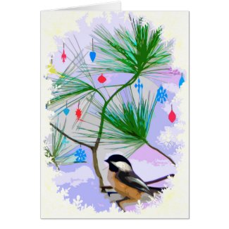 Chickadee Bird in Christmas Tree Card