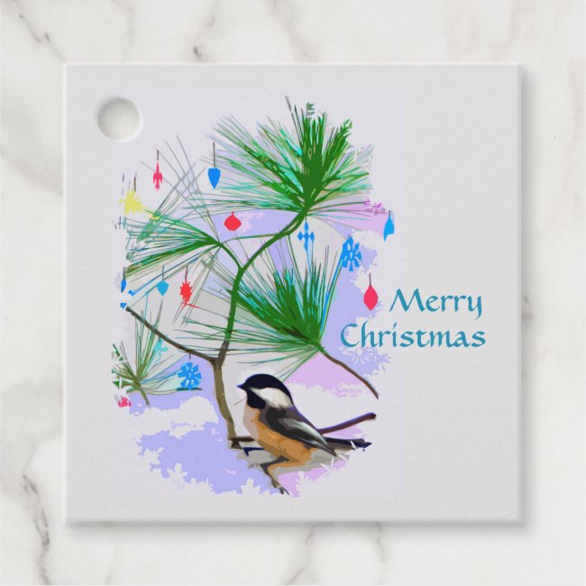 Chickadee Bird in Christmas Tree Favor Tags