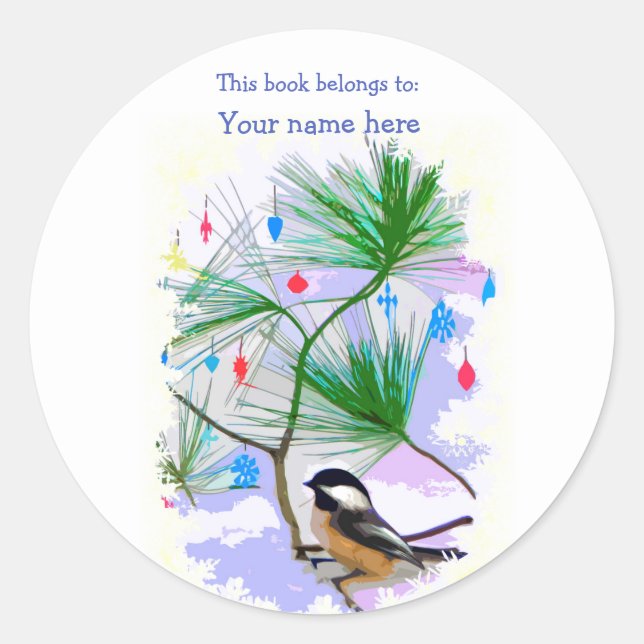 Chickadee Bird in Tree Bookplate (Front)