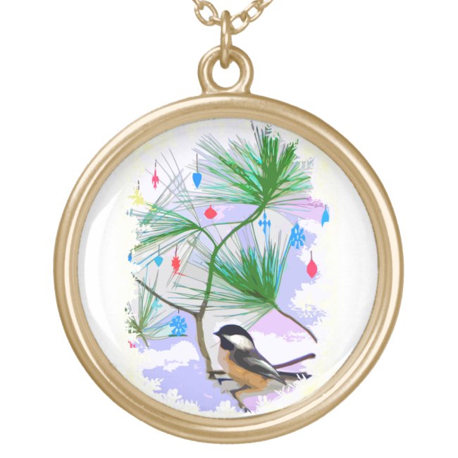 Chickadee Bird in Tree Necklace