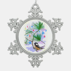 Chickadee Bird In Tree Pewter Snowflake Magnet Snowflake Pewter Christmas Ornament at Zazzle